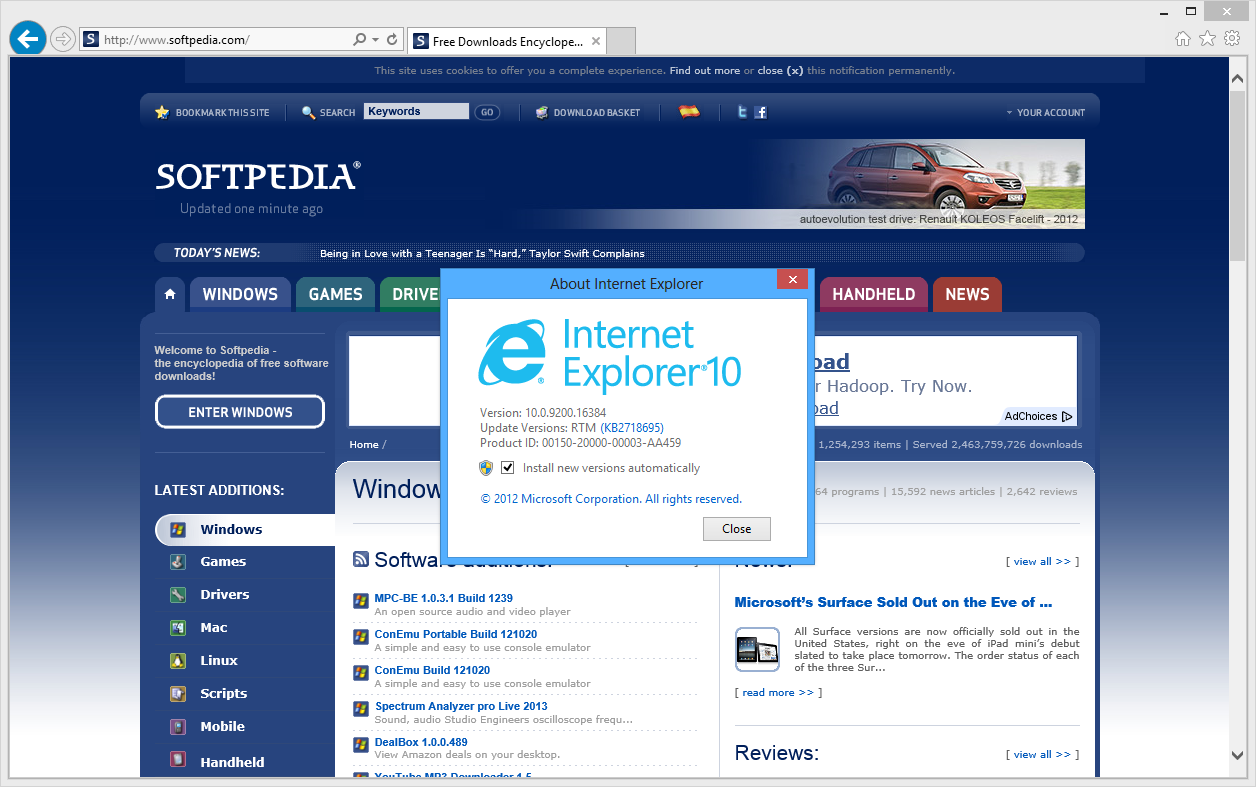 Internet Explorer 10 About Dialog (2012)